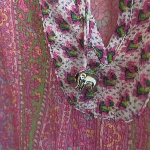 Calypso St. Barth 100% Silk Boho Tunic – Pink & Green – Size S - Picture 7 of 7